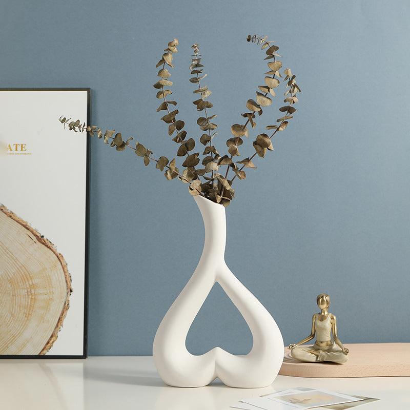 Nordic Style Heart Hollow Out Electroplated Ceramic Vase Decoration - Pacisia