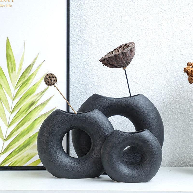 Nordic Style Simple Ceramic Vase Semicircle Creative Flower Device - Pacisia