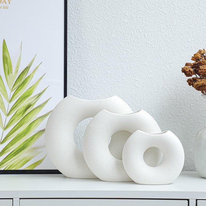 Nordic Style Simple Ceramic Vase Semicircle Creative Flower Device - Pacisia