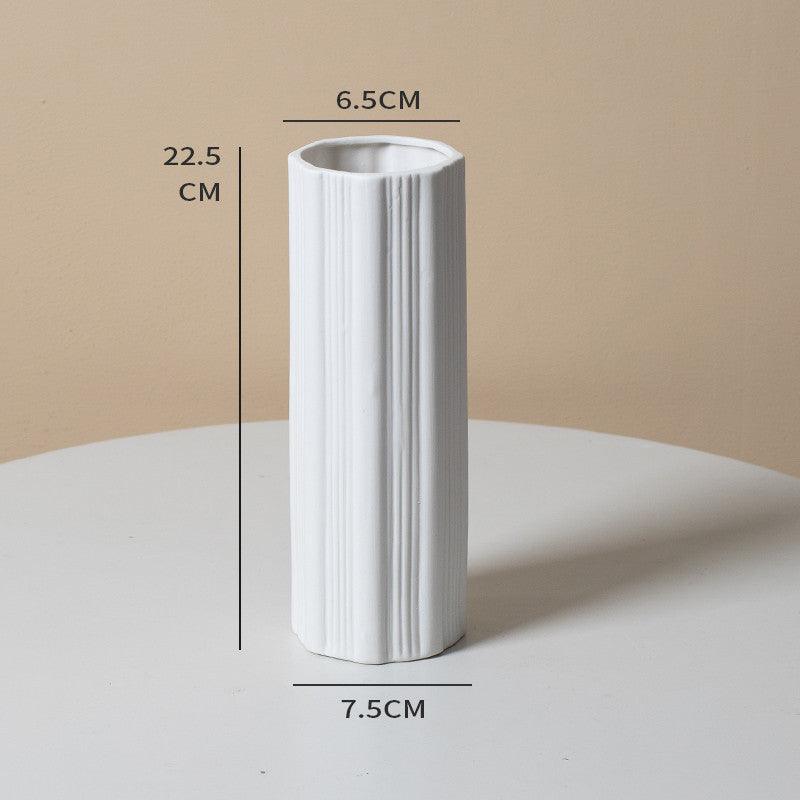 Nordic White Vertical Striped Ceramic Vase Living Room Home Decoration - Pacisia