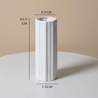 Nordic White Vertical Striped Ceramic Vase Living Room Home Decoration - Pacisia
