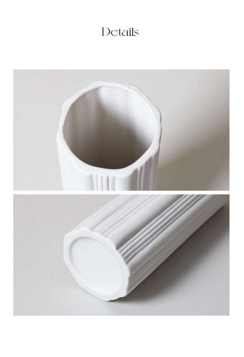 Nordic White Vertical Striped Ceramic Vase Living Room Home Decoration - Pacisia