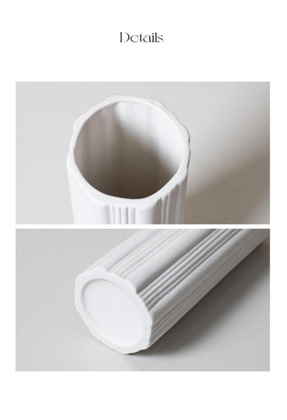 Nordic White Vertical Striped Ceramic Vase Living Room Home Decoration - Pacisia