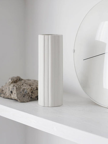 Nordic White Vertical Striped Ceramic Vase Living Room Home Decoration - Pacisia