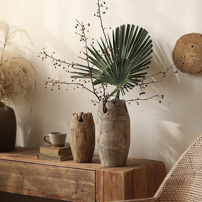 Old Solid Wood Wabi Sabi Style Vase Ornament - Pacisia
