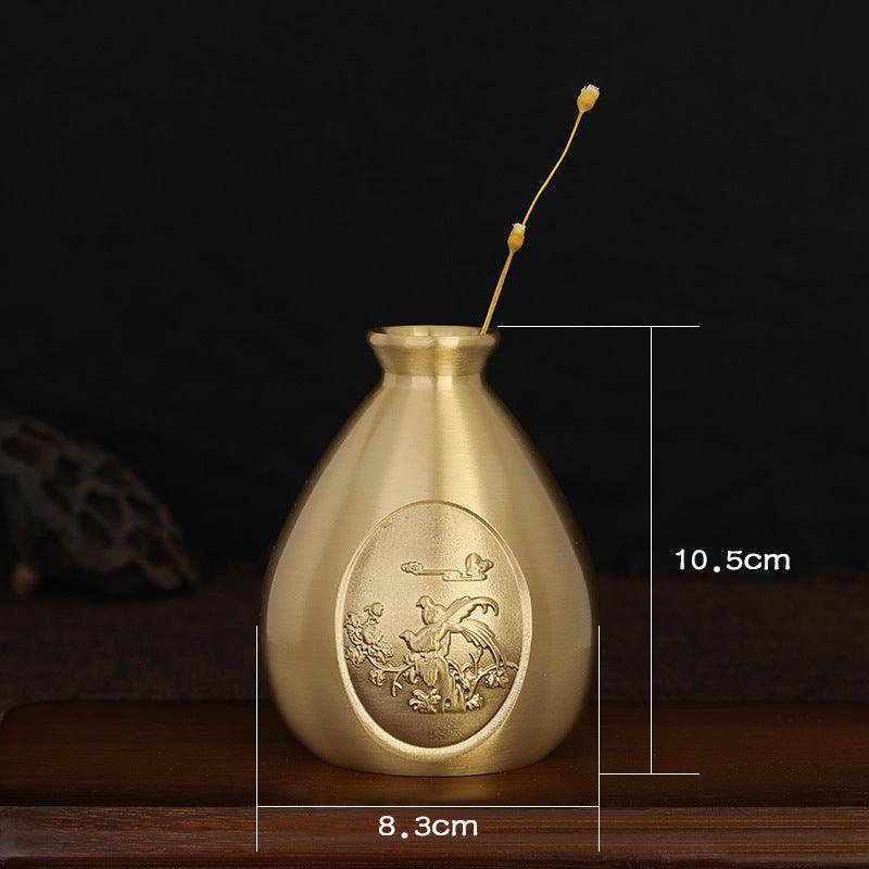 Pure Brass Decorative Flower Vase Carved Ornaments - Pacisia