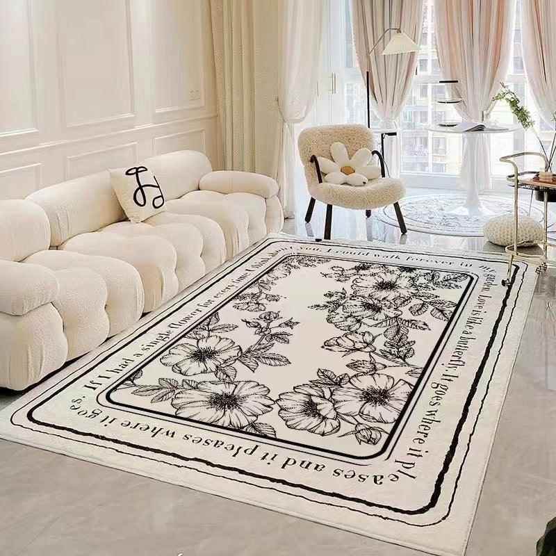 Retro Simple Square Black And White Plant Carpet Floral Bottom - Pacisia