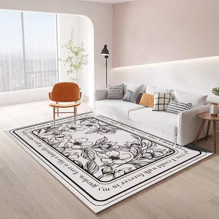 Retro Simple Square Black And White Plant Carpet Floral Bottom - Pacisia