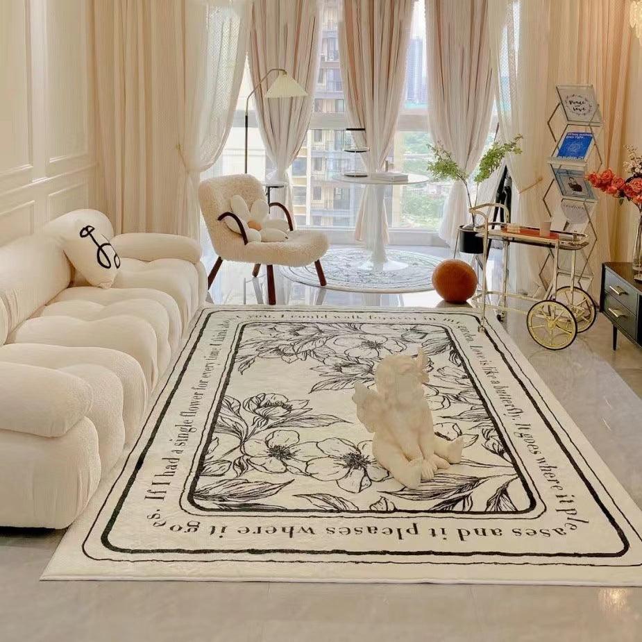 Retro Simple Square Black And White Plant Carpet Floral Bottom - Pacisia