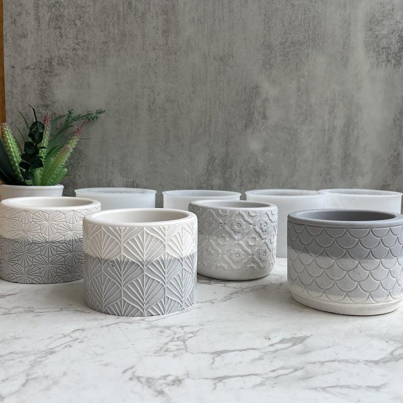 Round Pattern Flower Pot Silicone Mold Texture Cement Plaster Resin Flowerpot Vase Mold - Pacisia