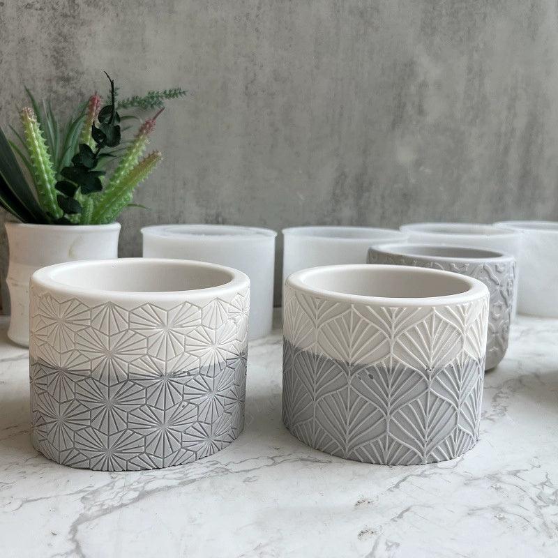 Round Pattern Flower Pot Silicone Mold Texture Cement Plaster Resin Flowerpot Vase Mold - Pacisia