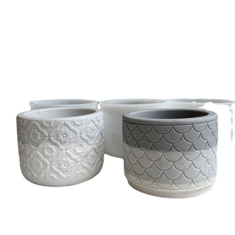 Round Pattern Flower Pot Silicone Mold Texture Cement Plaster Resin Flowerpot Vase Mold - Pacisia