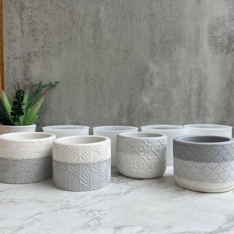 Round Pattern Flower Pot Silicone Mold Texture Cement Plaster Resin Flowerpot Vase Mold - Pacisia