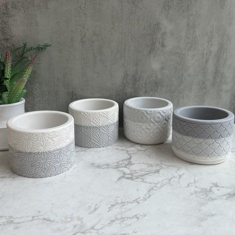 Round Pattern Flower Pot Silicone Mold Texture Cement Plaster Resin Flowerpot Vase Mold - Pacisia