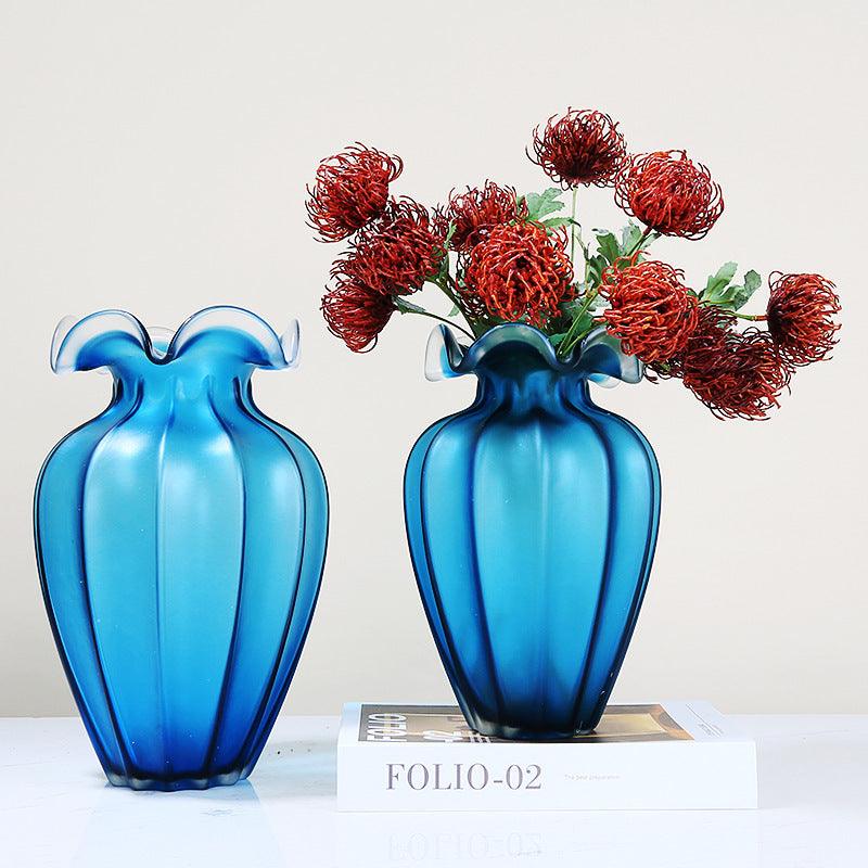 Simple Blue Frosted Glass Vase Ornaments - Pacisia