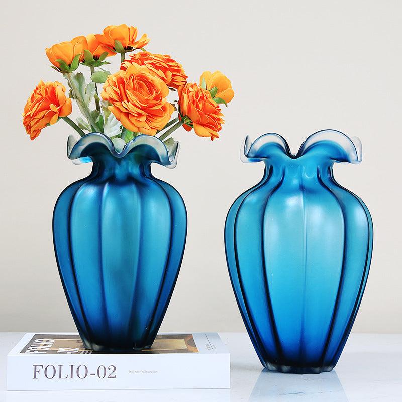 Simple Blue Frosted Glass Vase Ornaments - Pacisia