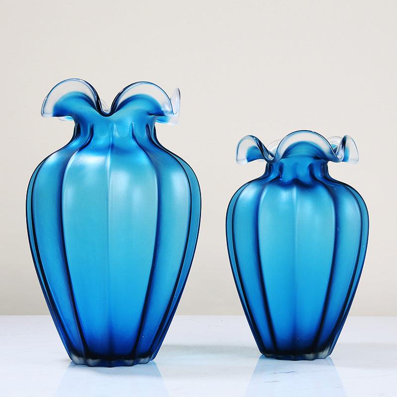 Simple Blue Frosted Glass Vase Ornaments - Pacisia