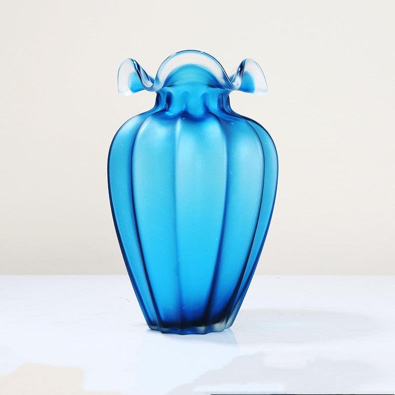 Simple Blue Frosted Glass Vase Ornaments - Pacisia