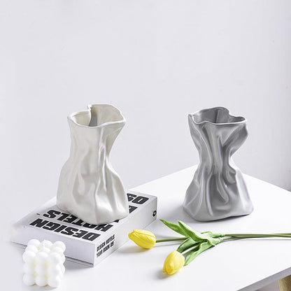 Simple Hydroponic Pleated Cream Style Ceramic Vase Ornaments - Pacisia
