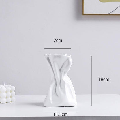 Simple Hydroponic Pleated Cream Style Ceramic Vase Ornaments - Pacisia