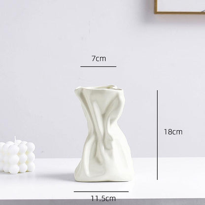 Simple Hydroponic Pleated Cream Style Ceramic Vase Ornaments - Pacisia