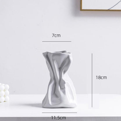 Simple Hydroponic Pleated Cream Style Ceramic Vase Ornaments - Pacisia