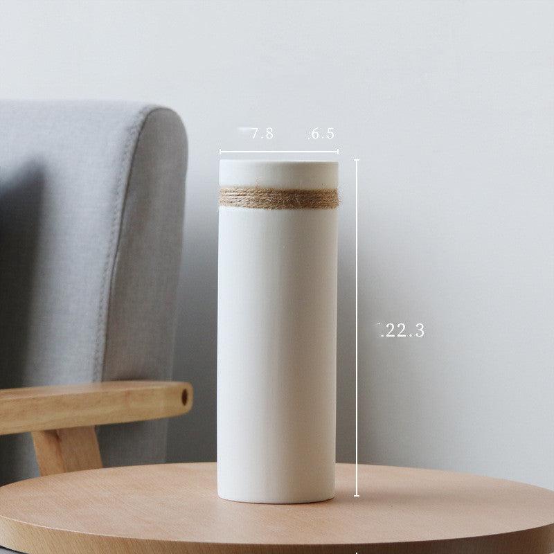 Simple Modern Creative White Hemp Rope Ceramic Flower Arrangement Vase Decoration - Pacisia