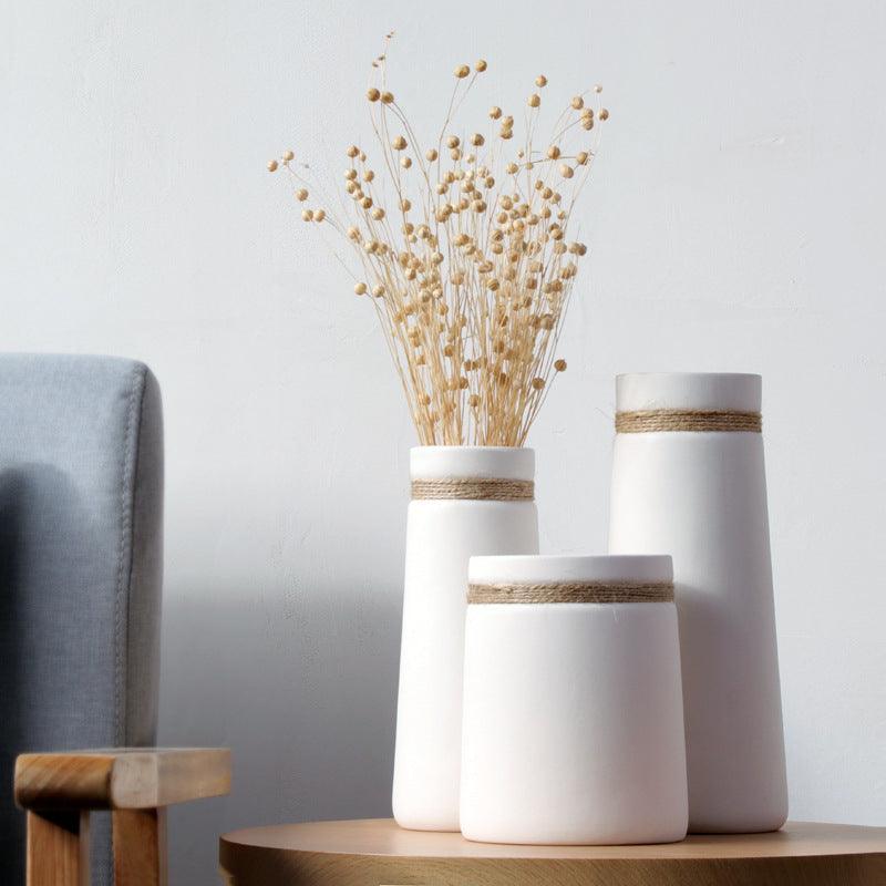 Simple Modern Creative White Hemp Rope Ceramic Flower Arrangement Vase Decoration - Pacisia