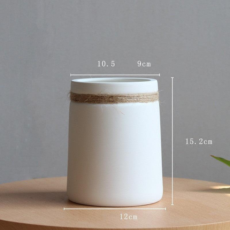 Simple Modern Creative White Hemp Rope Ceramic Flower Arrangement Vase Decoration - Pacisia