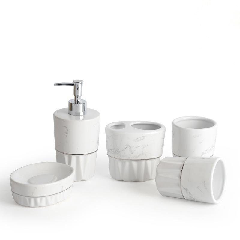 Simple Style Marble Ceramic Bathroom Set - Pacisia