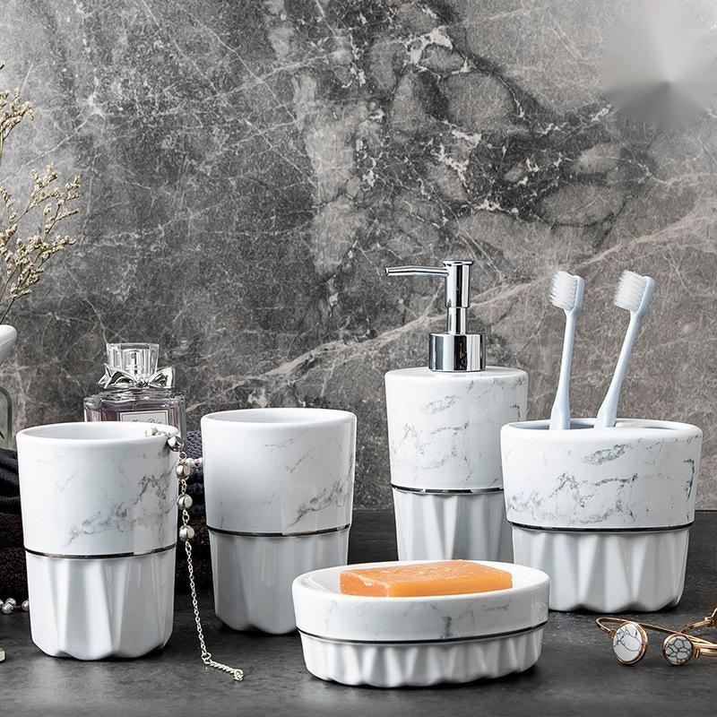 Simple Style Marble Ceramic Bathroom Set - Pacisia