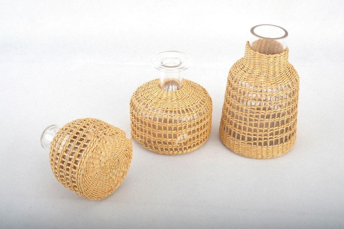 Straw Dried Flower Fragrance Japanese Woven Glass Vase - Pacisia