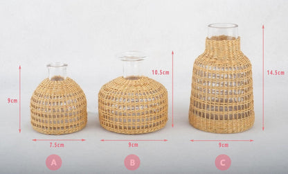 Straw Dried Flower Fragrance Japanese Woven Glass Vase - Pacisia
