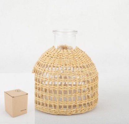 Straw Dried Flower Fragrance Japanese Woven Glass Vase - Pacisia