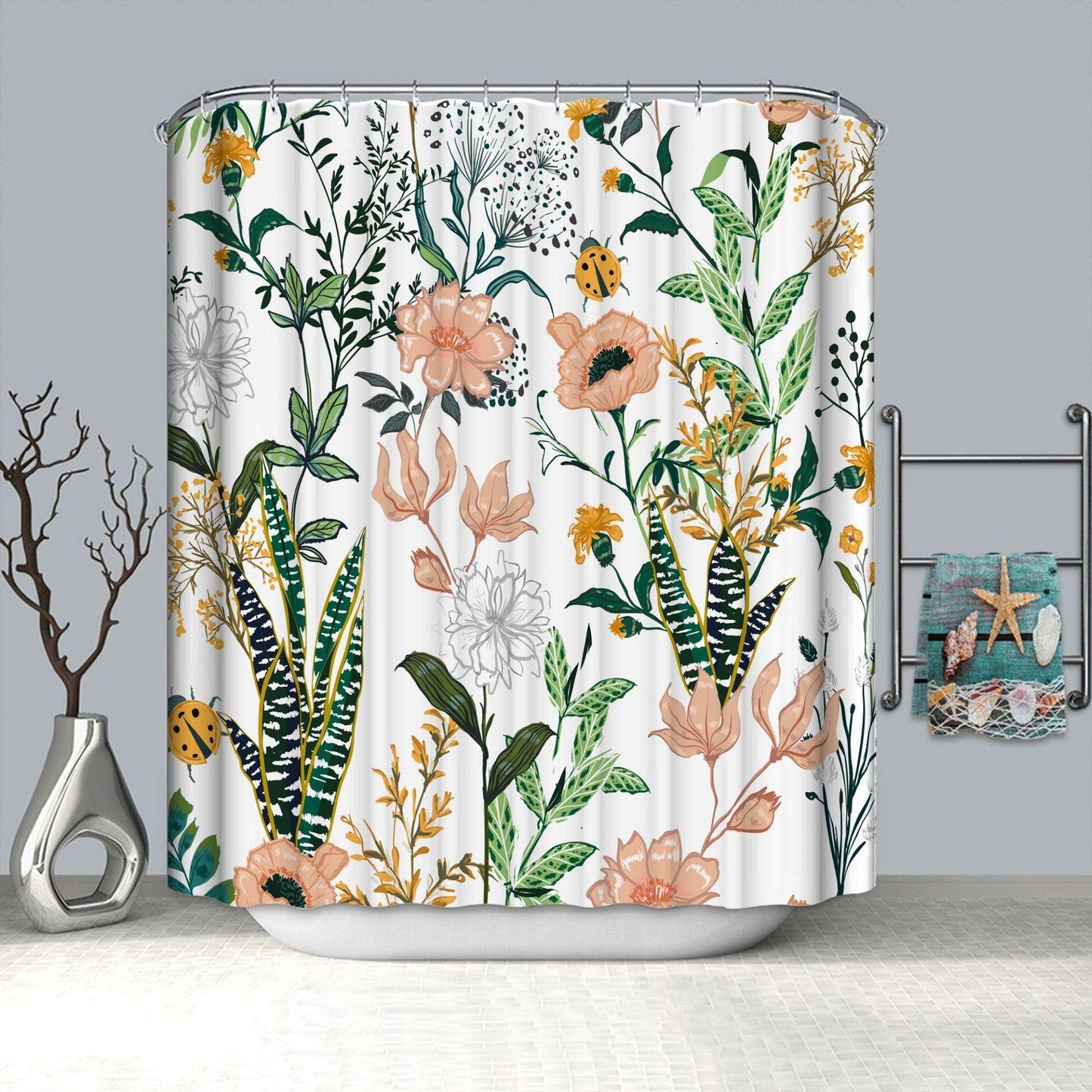 Succulent Flower And Grass Shower Curtain Digital Printing Bathroom Supplies - Pacisia