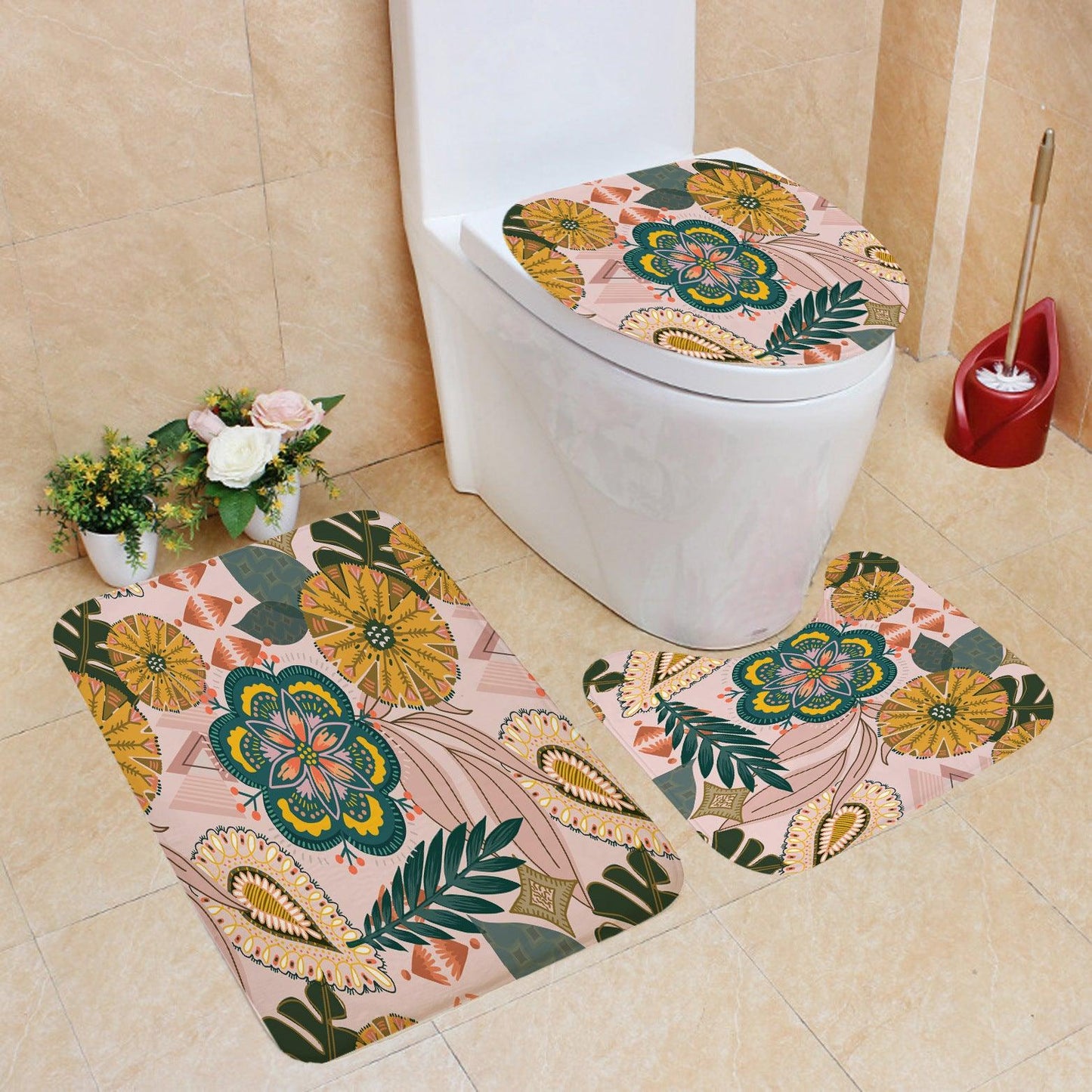 Succulent Flower And Grass Shower Curtain Digital Printing Bathroom Supplies - Pacisia