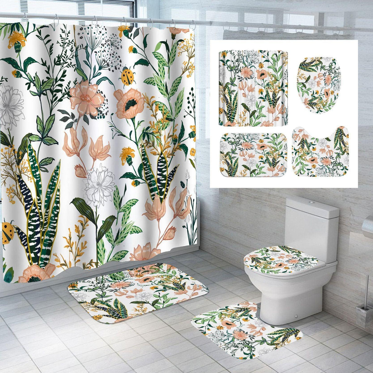 Succulent Flower And Grass Shower Curtain Digital Printing Bathroom Supplies - Pacisia