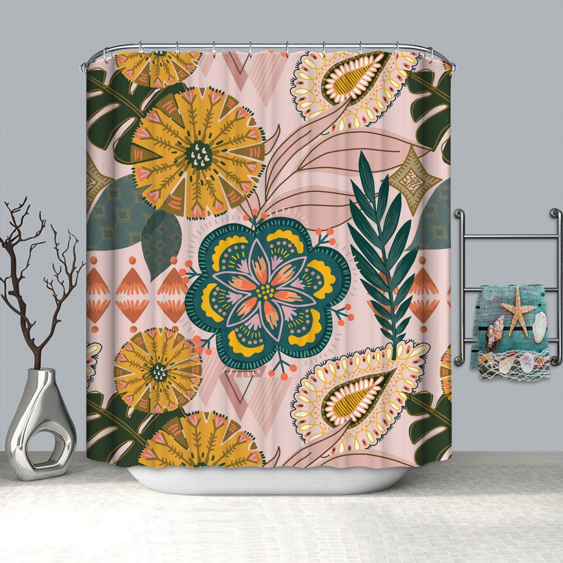 Succulent Flower And Grass Shower Curtain Digital Printing Bathroom Supplies - Pacisia