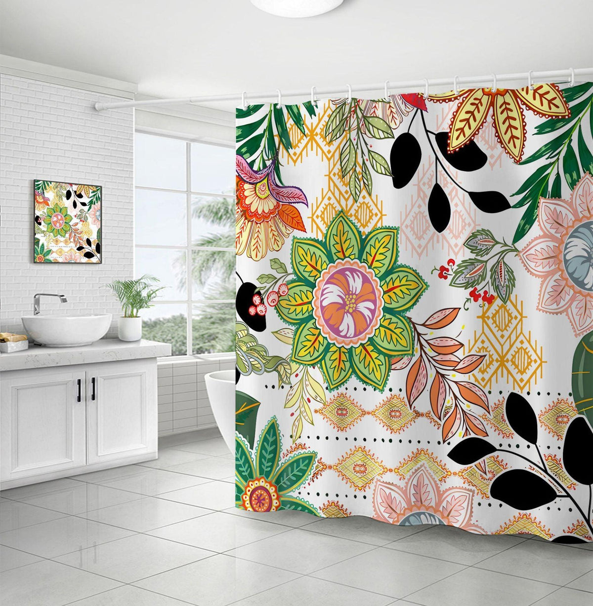 Succulent Flower And Grass Shower Curtain Digital Printing Bathroom Supplies - Pacisia