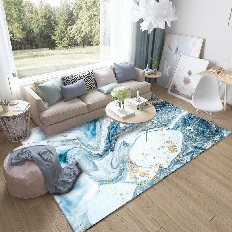 Trendy Nordic Abstract Blue Sea Water Marbled Carpet - Pacisia