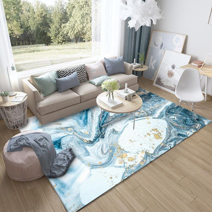 Trendy Nordic Abstract Blue Sea Water Marbled Carpet - Pacisia