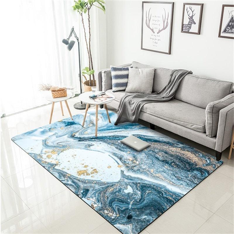 Trendy Nordic Abstract Blue Sea Water Marbled Carpet - Pacisia
