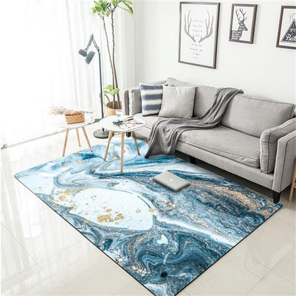 Trendy Nordic Abstract Blue Sea Water Marbled Carpet - Pacisia