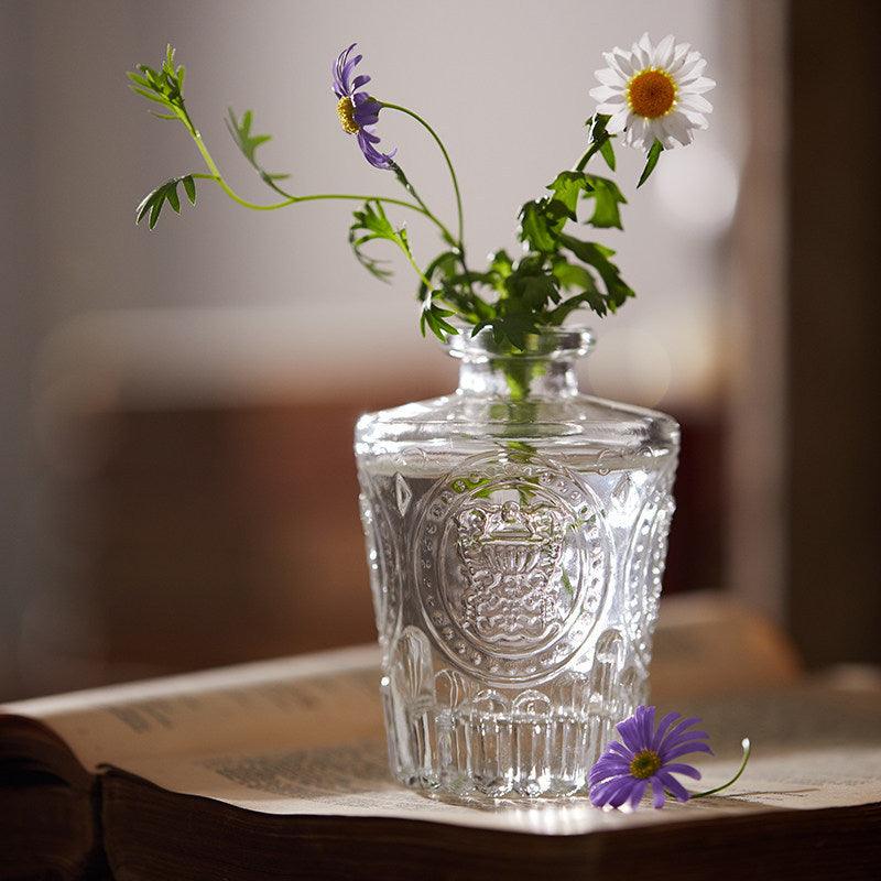 Vintage Embossed Glass Vase Small Tabletop - Pacisia
