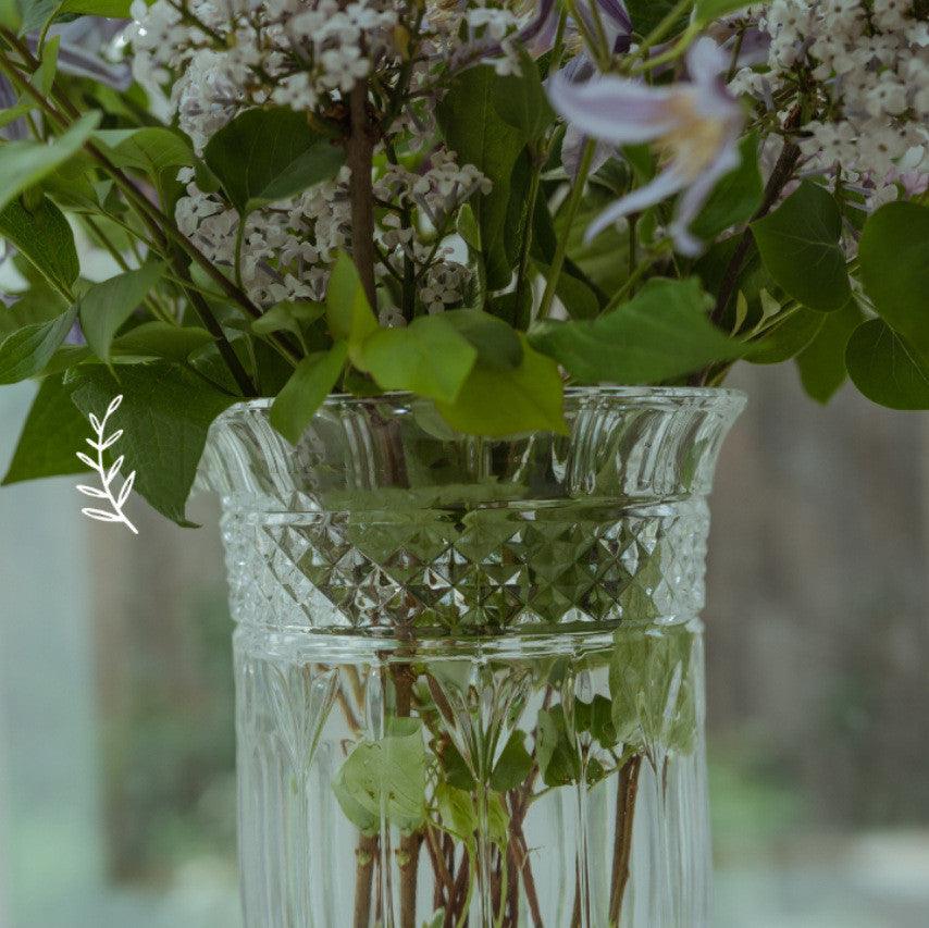 Vintage Embossed Light Luxury Crystal French Transparent Glass Tall Vase - Pacisia