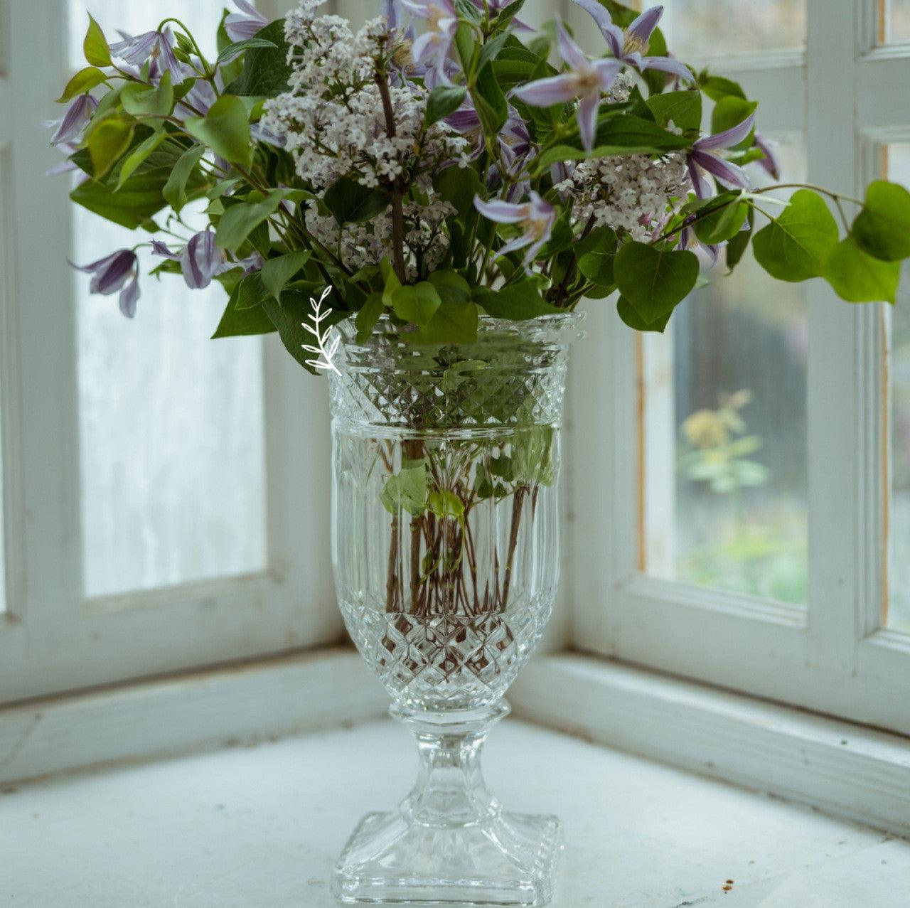 Vintage Embossed Light Luxury Crystal French Transparent Glass Tall Vase - Pacisia