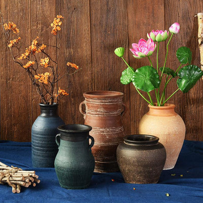 Vintage Vase Florist Earthenware Pot Tile Jar Insert Dried Flowers - Pacisia
