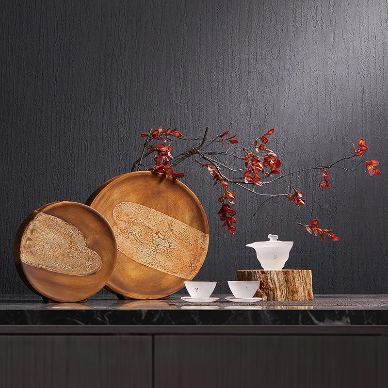 Wood Grain Ceramic Living Room Flat Vase Flower Arrangement Decoration - Pacisia