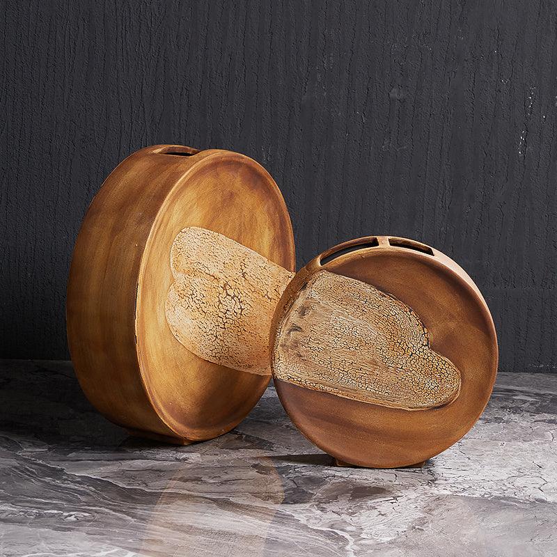Wood Grain Ceramic Living Room Flat Vase Flower Arrangement Decoration - Pacisia