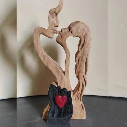 Wooden Lovers Kissing Statue Decoration Ornaments Crafts - Pacisia
